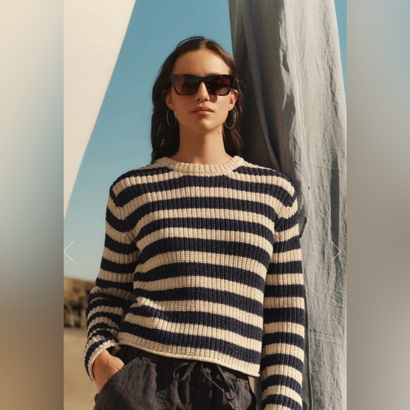 Velvet by Graham & Spencer Sweaters - Velvet by Graham & Spencer Small Navy Blue and Ivory Stripe Sweater